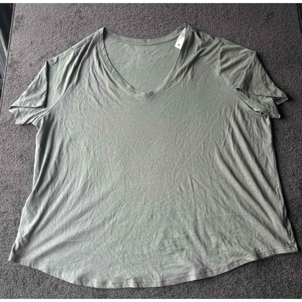 Terra & Sky Womens Size 3X Slouchy T Shirt Green V Neck Core Tee